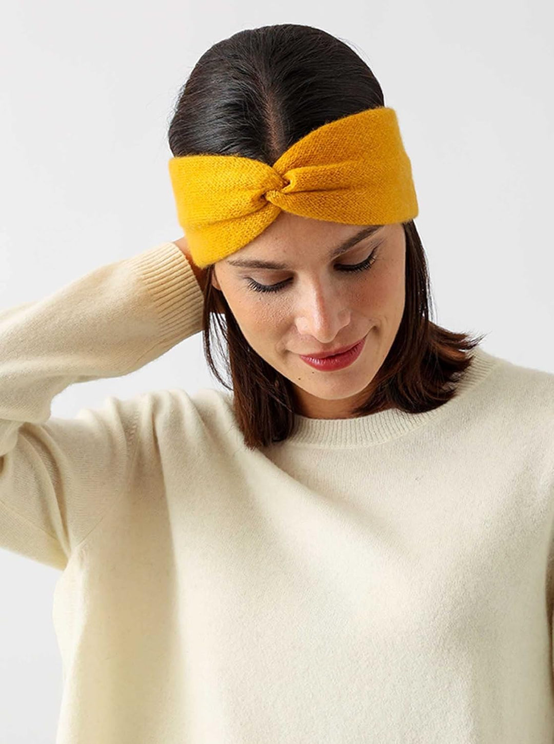 Zwillingsherz Stirnband aus 100% Kaschmir - Hochwertiges Grobstrick-Kopfband im Uni für Damen Frauen