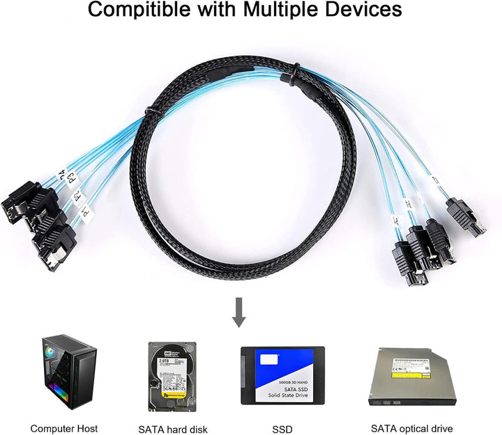 ADCAUDX 1m SATA III Kabel, 4 Stück/Set, SATA-6Gbit/s HDD-SDD Datenkabel Ersatz für Bitcoin Computer,