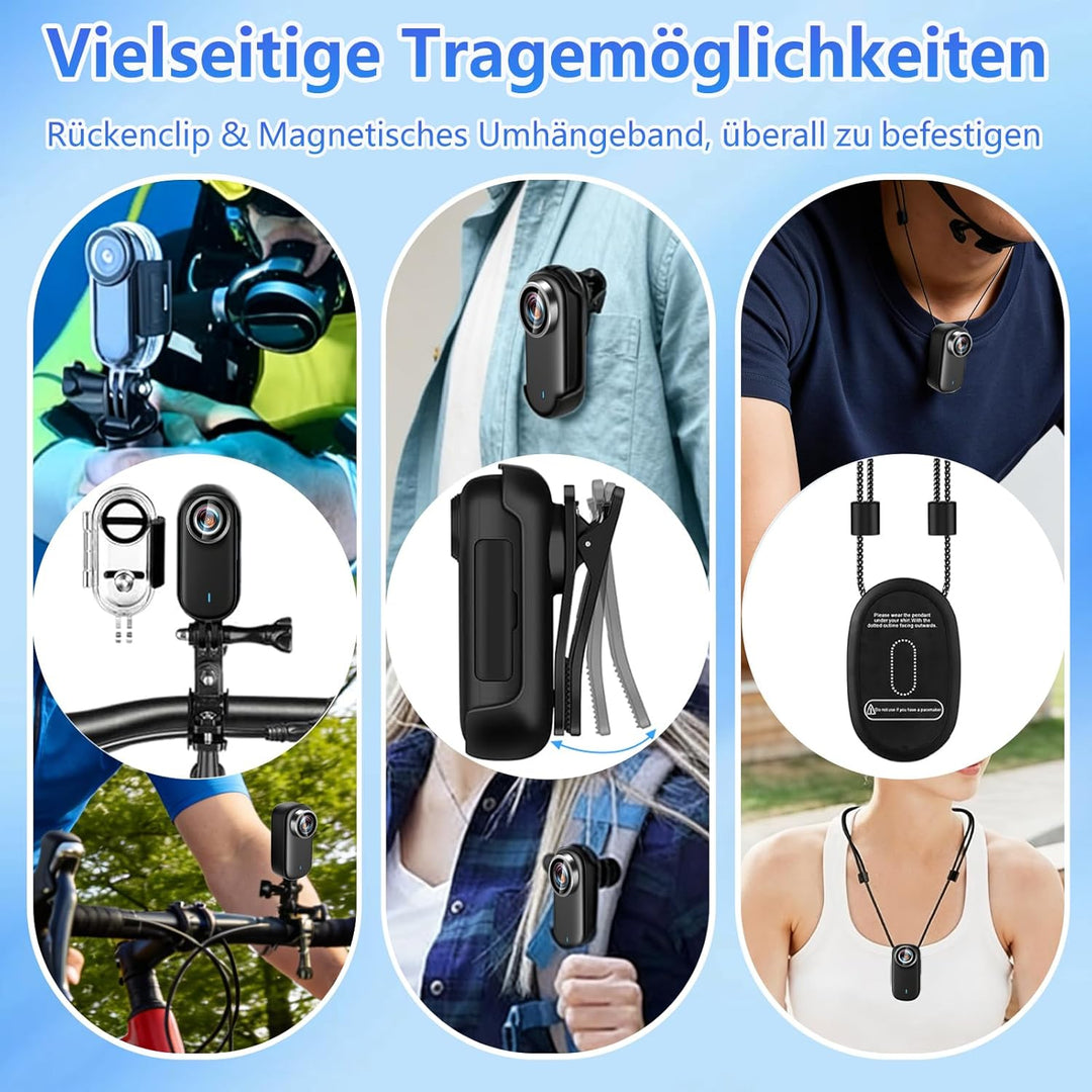 Mini Action Cam 4K WiFi mit Bildschirm und wasserfestes Gehäuse, UHD 150° Weitwinkel IP65 Bodycam, T