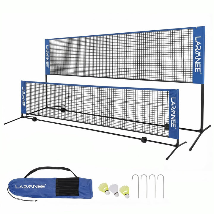 LARMNEE Badmintonnetz, Volleyballnetz, Federballnetz, 3-Fach-Höhenverstellbar 107/120/155cm, Tragbar