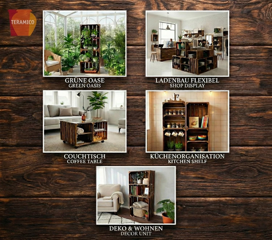 Teramico Alte geflammte Obstkisten / Holzkisten in vielen Variationen -Ideal zum Möbelbau oder zur A