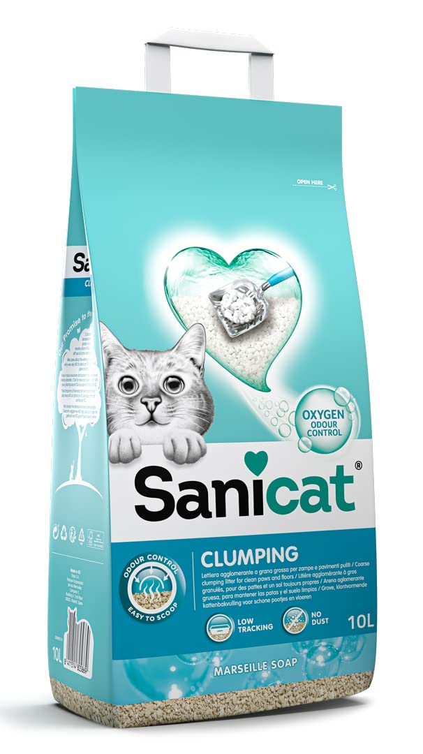 Katzenstreu klumpend. Sanicat Clumping Qxygen Power. 10 liter Box mit neuer Verpackung und verbesser
