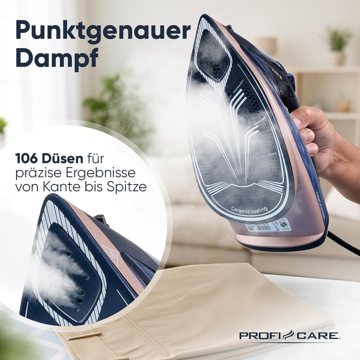 ProfiCare® Bügeleisen 2600 Watt | Dampfbügeleisen mit Keramik-Sohle | 7 Funktionen | 300ml Wassertan