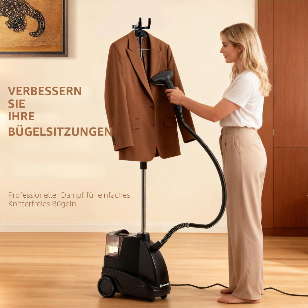 CGOLDENWALL 1500W Vertikales Dampfglätter, 2.9L Abnehmbarer Wassertank, 40s Schnelles Aufheizen, Dua