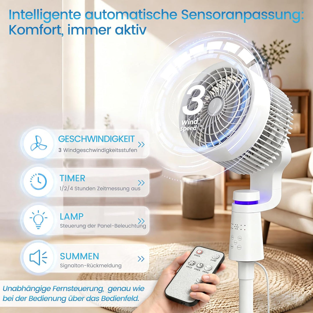 LZQ Standventilator leise 40W Turmventilator mit Fernbedienung, 3 Stufen & 3D Oszillation, Bodenvent