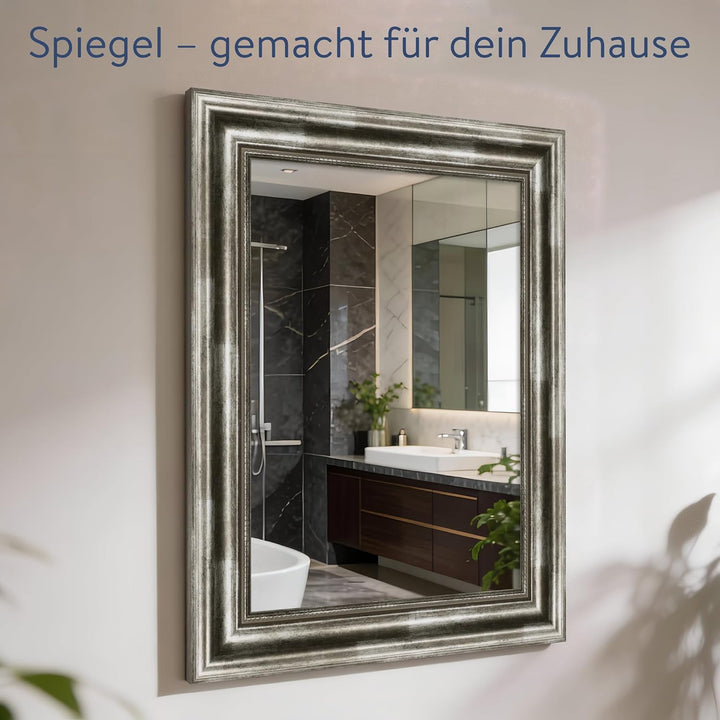 WANDStyle Spiegel Barock und Antik I Aussenmass: 30x40cm I Farbe: Silber I silberner Wandspiegel aus