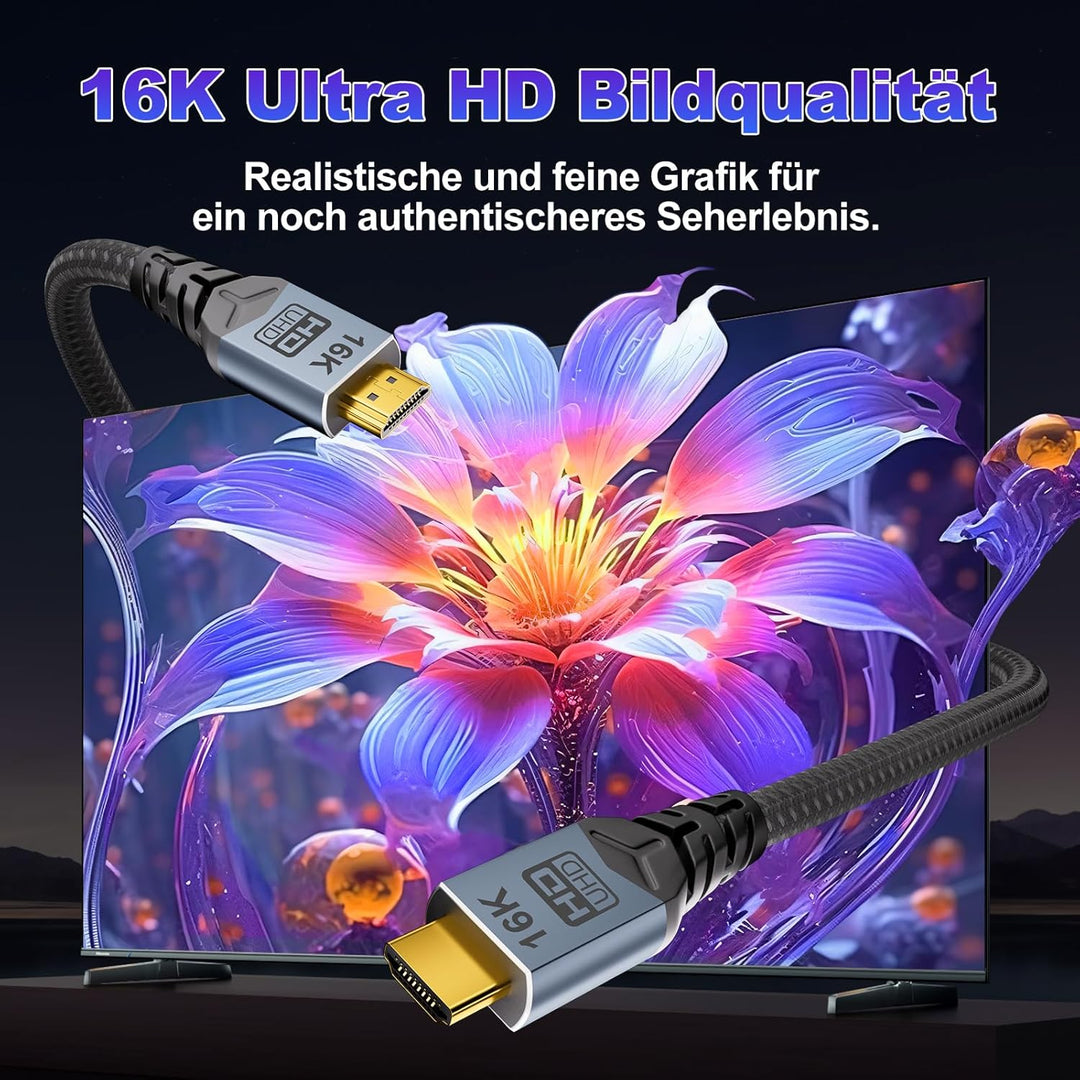 hdmi kabel 1,5m,16K HDMI 2.2 kabel,96Gbps Ultra Hochgeschwindig 16K@60Hz, 8K@240Hz, 4K@480Hz eARC, H