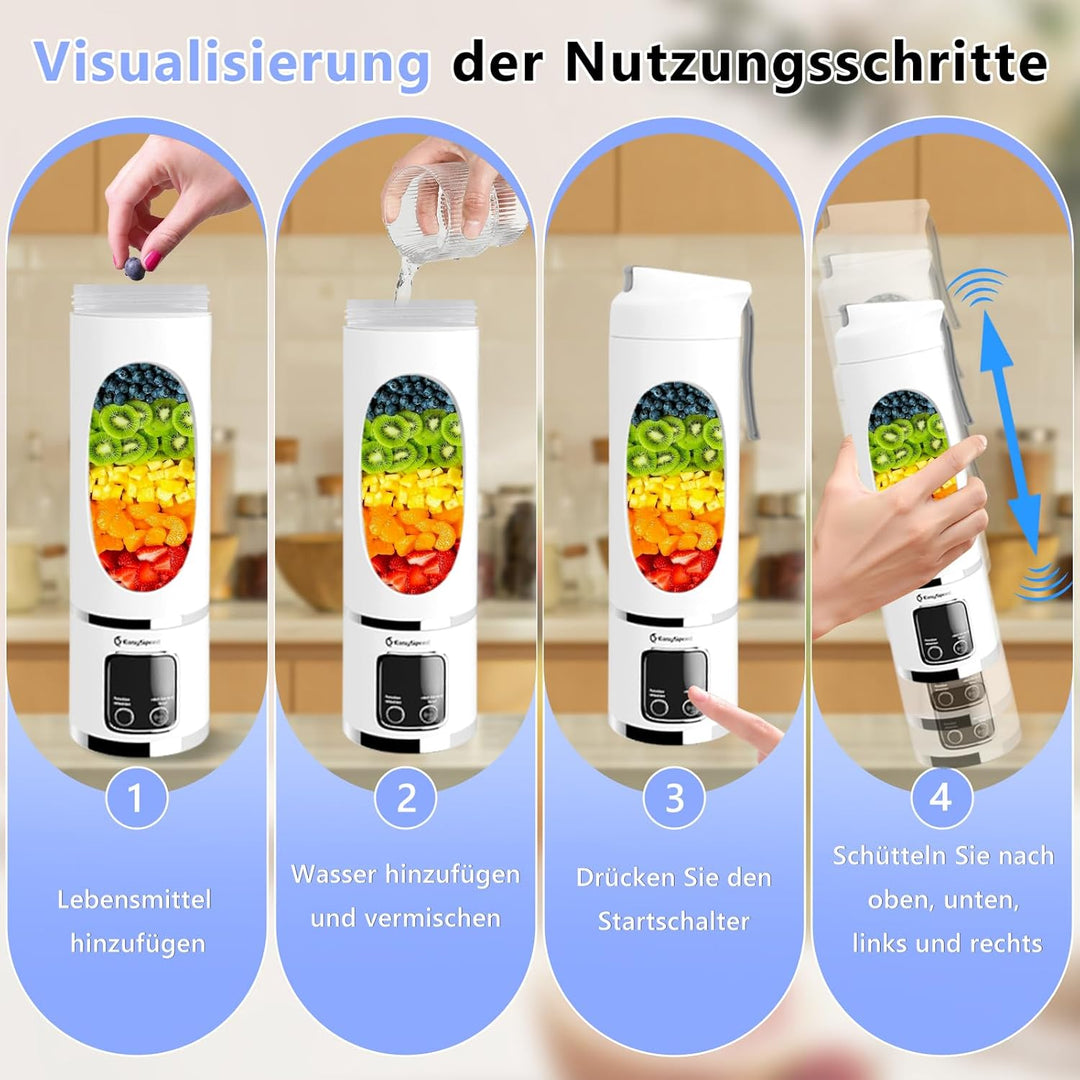 EasySpeed Tragbarer Mixer Smoothie Maker, 500ml Persönlicher Mini Entsafter Auslaufsicherem Deckel &