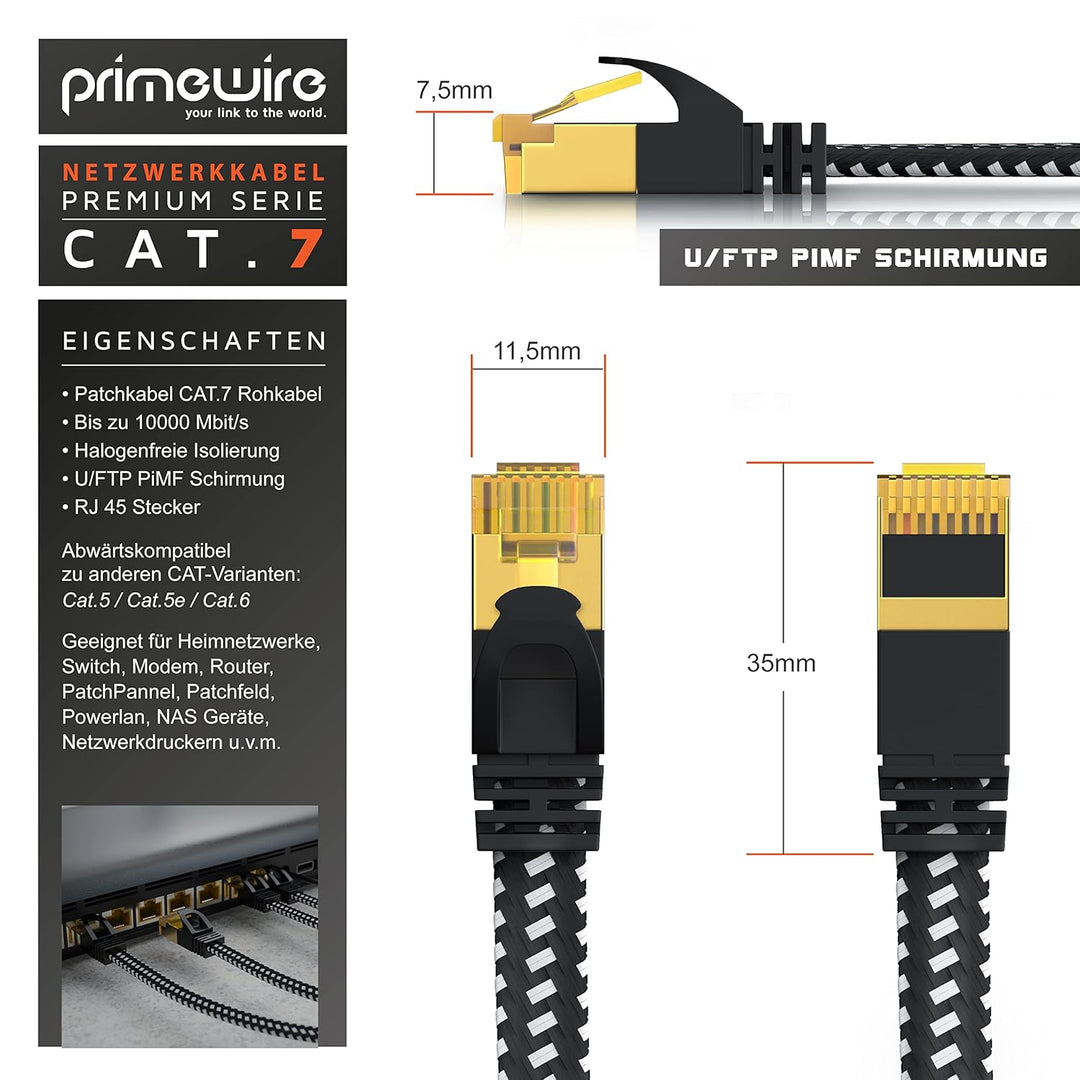 CSL - 30m CAT 7 Netzwerkkabel Flach 10 Gbit/s - Baumwollmantel - LAN Kabel Patchkabel Datenkabel - C