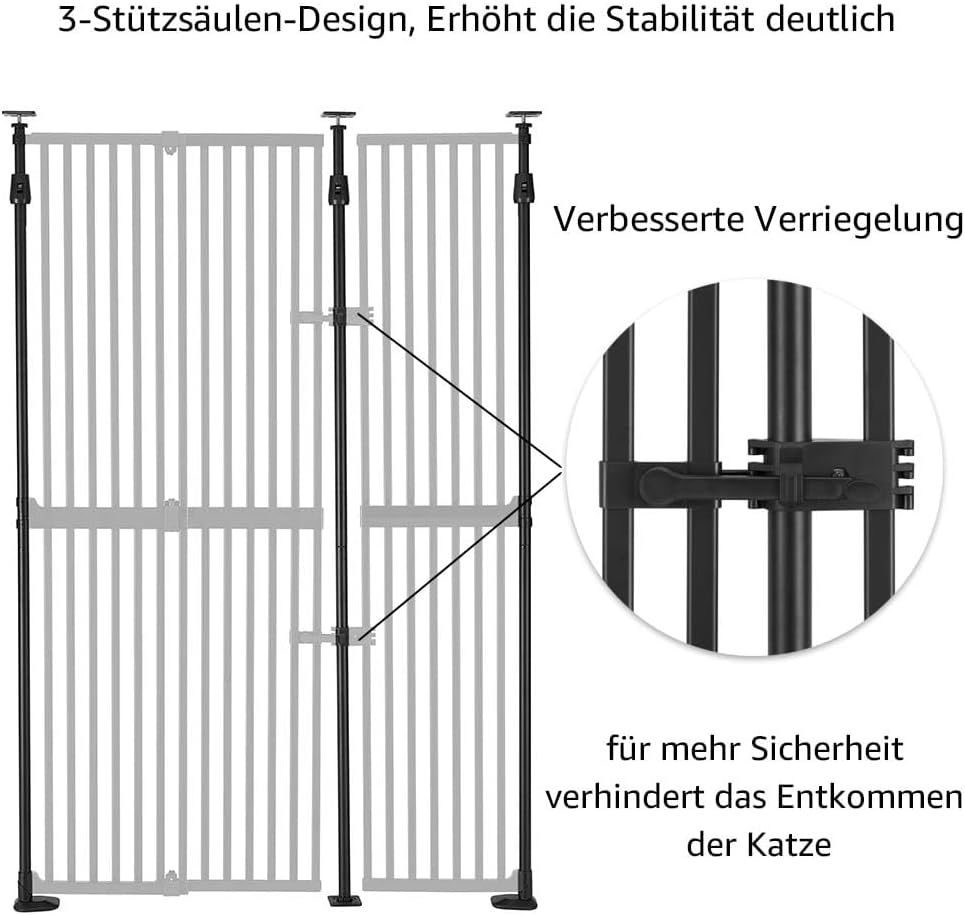 unipaws 190 cm extra hohes Katzengitter Tür, verstellbares Haustiertor mit engem Spalt, ausziehbar 1