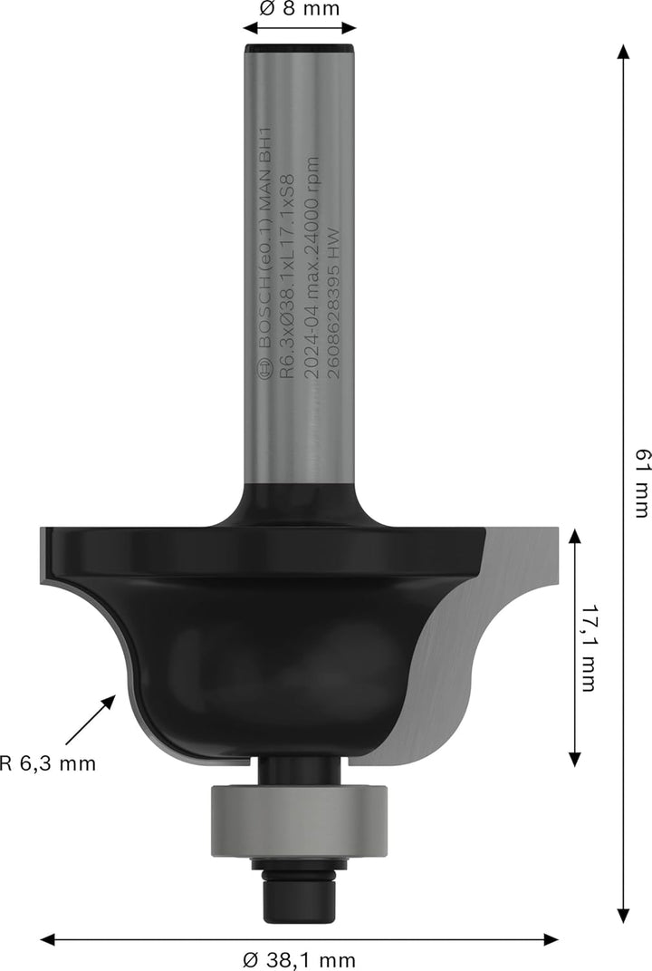 Bosch Professional 1x Kantenformfräser Standard for Wood (für Holz, Radius 6.3mm, Arbeitslänge 17.1m