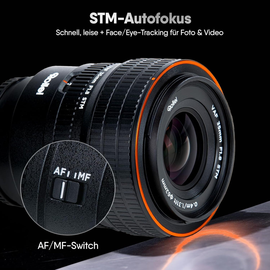 Rollei AF 35 mm F/1.8 FE Vollformat Objektiv für Sony E-Mount mit STM-Autofokus | VAF für Vollformat