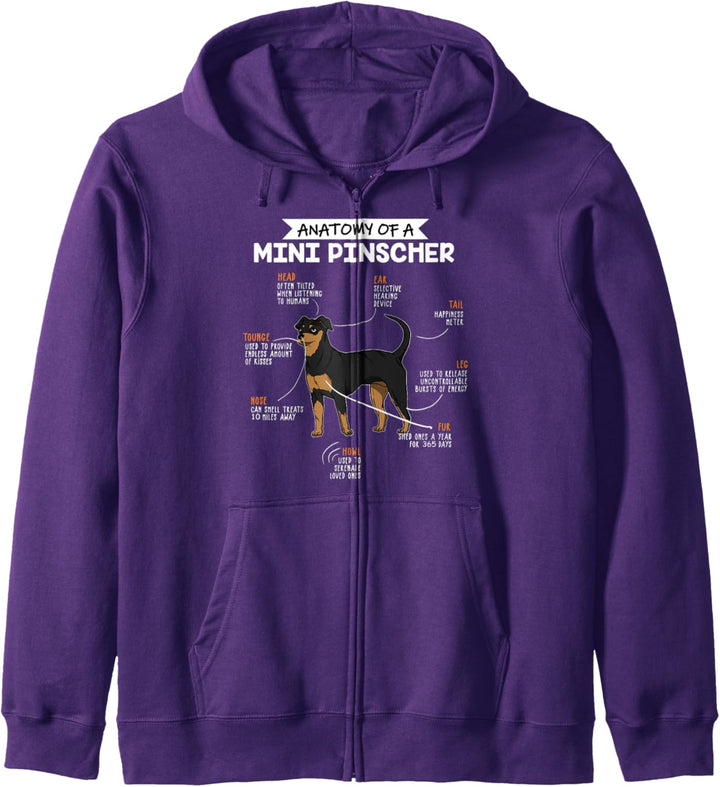 Anatomie Eines Zwergpinscher Fun Hunde Herrchen Frauchen Kapuzenjacke