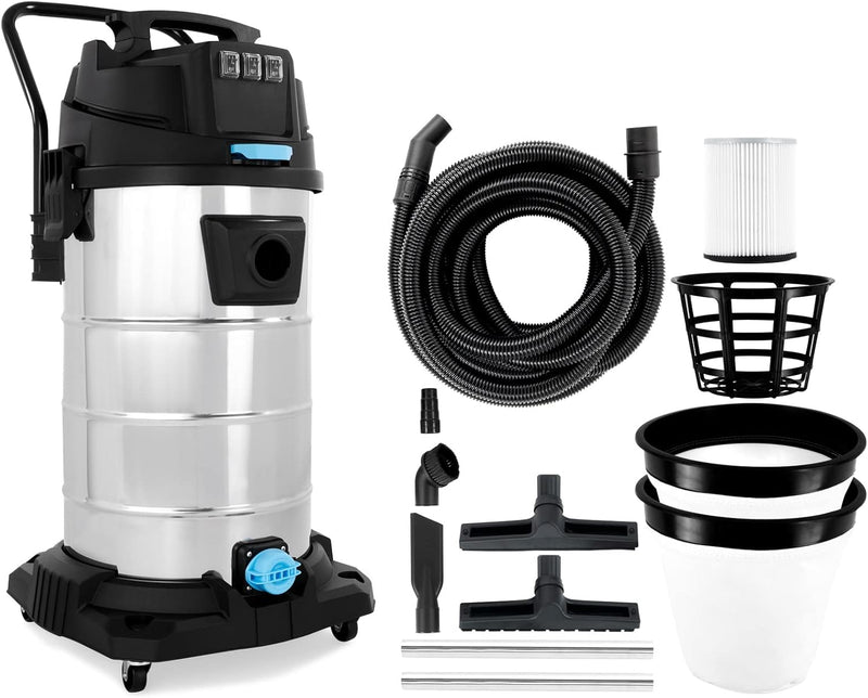 BAUTEC Industriesauger 3.400 W » 80 Liter Edelstahlbehälter » inkl. 10 m Saugschlauch, Düsenset, Hep