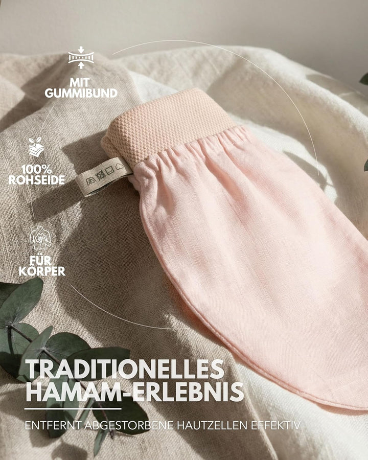 Seiden Peelinghandschuh für Körper I Pflegehandschuh aus 100% Rohseide I Mit Sericin für antibakteri