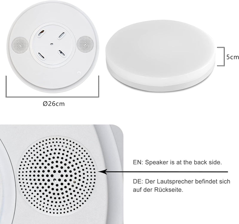 JDONG Bluetooth Deckenlampe mit Zwei lautsprecher IP44 Wasserdicht Badzimmerlampe Deck Led Deckenleu