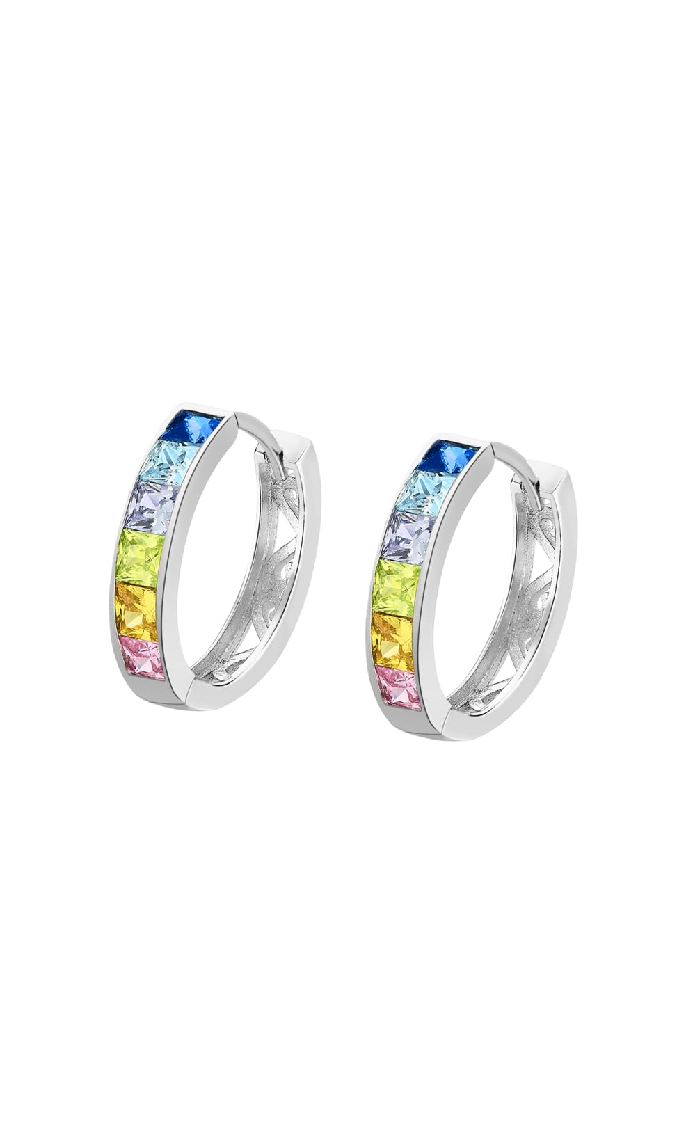 Boucles d'oreilles créoles Lotus Silver pierres multicolores