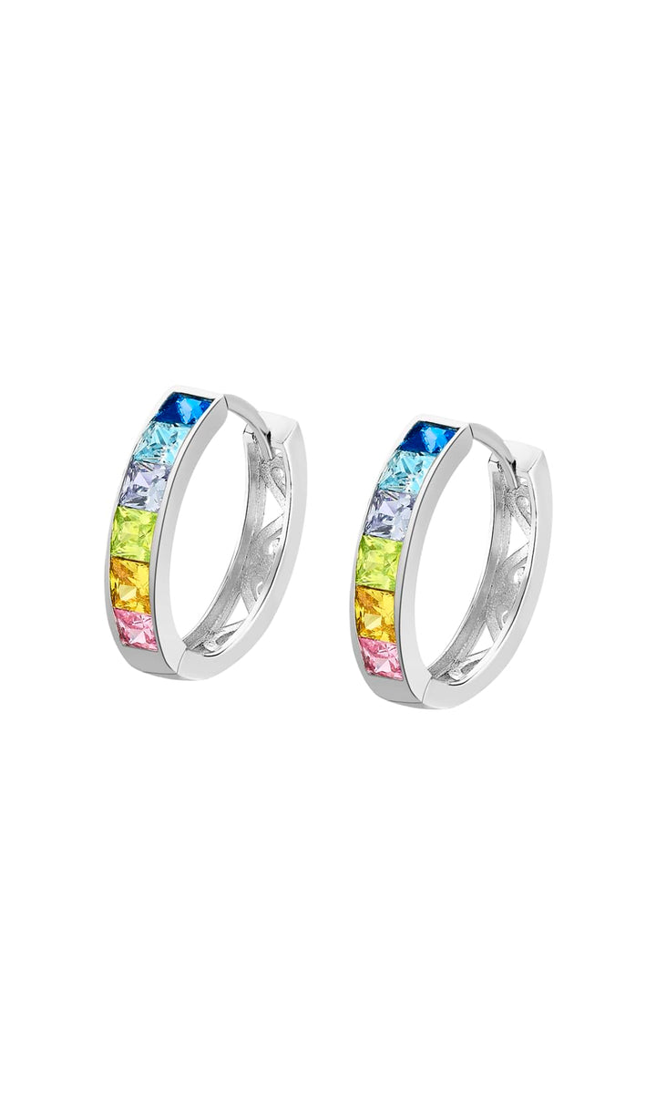 Boucles d'oreilles créoles Lotus Silver pierres multicolores