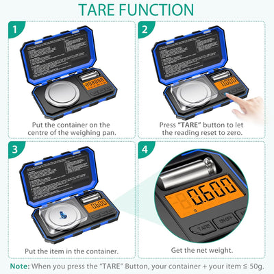 ORIA Digital Feinwaage, 50g / 0,001g Präzisonswaage Milligramm, Taschenwaage, Schmuckwaage, 50g Kali