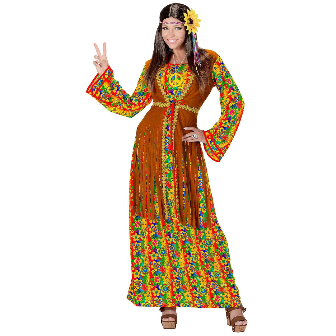 "HIPPIE WOMAN" (dress with vest, peace sign necklace) - (L), L