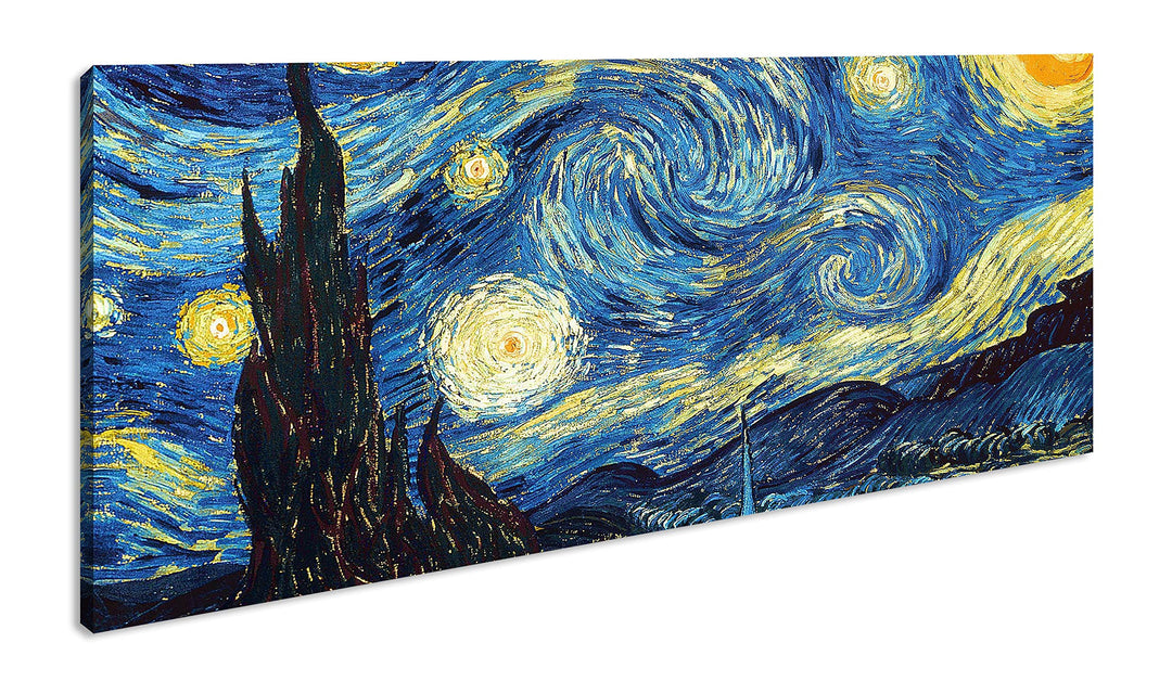 Sternenklarer Himmel Van Gogh Panorama 120x60 cm als Leinwandbild, Motiv fertig gerahmt auf Echtholz