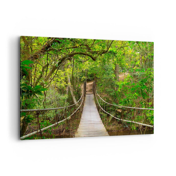 Bilder auf Leinwand 100x70cm Leinwandbild Fussgängerbrücke Wald Abenteuer Gross Wanddeko Bild Schlaf