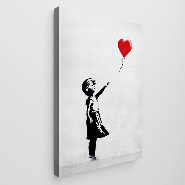Giallobus - Gemälde - Banksy - - Standardleinwand - 50x70-07 - Baby Mädchen roter Herzballon - Berei