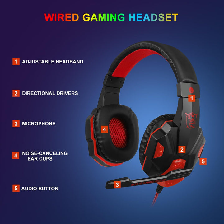 Gaming Tastatur und Maus Set mit Headset, QWERTZ DE Layout, RGB Beleuchtete Tastatur, 4 Farben LED G
