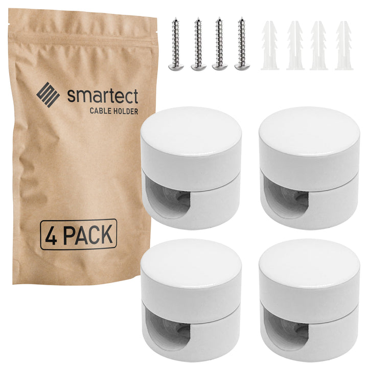 smartect Aluminium Wand- und Deckenpins für Textilkabel [4 Stück, Weiss] Deckenbefestigung mit Schra