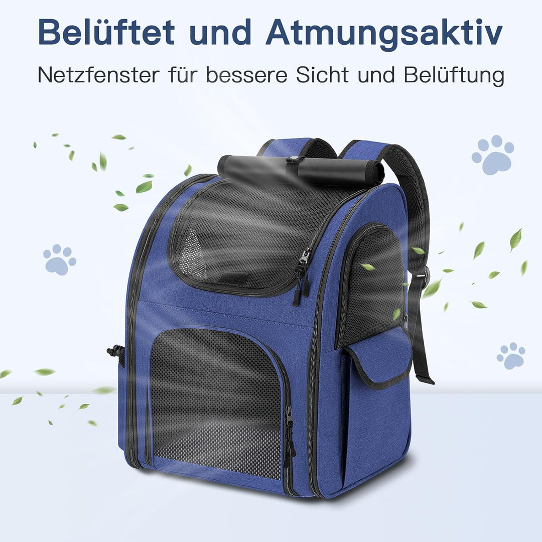 Hunderucksack bis 10kg, Haustier Rucksack mit Netzfenster, Faltbare Katzenrucksack Hunde Rucksack, A