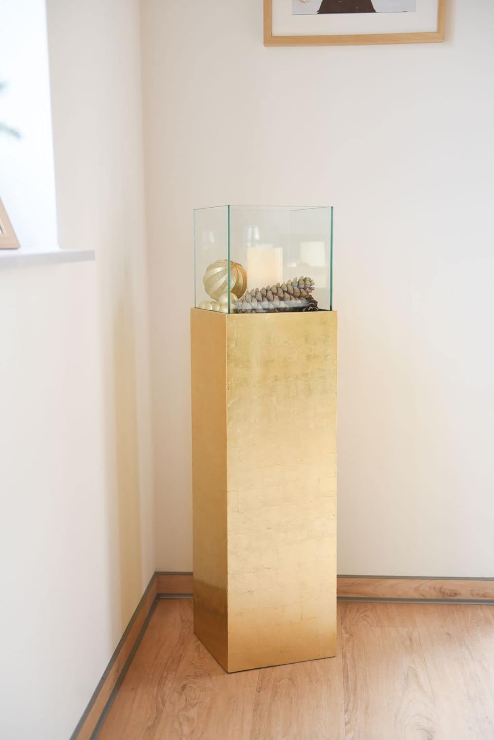 VIVANNO Windlicht-Säule Kerzenständer Deko-Laterne Candela Gold Hochglanz 100 cm hoch 25x25x100 cm G