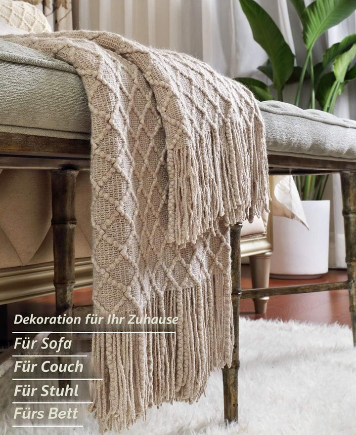 CREVENT Farmhouse Strickdecke für Couch, Sofa, Stuhl, Bett, Heimdekoration, weich, warm, gemütlich,