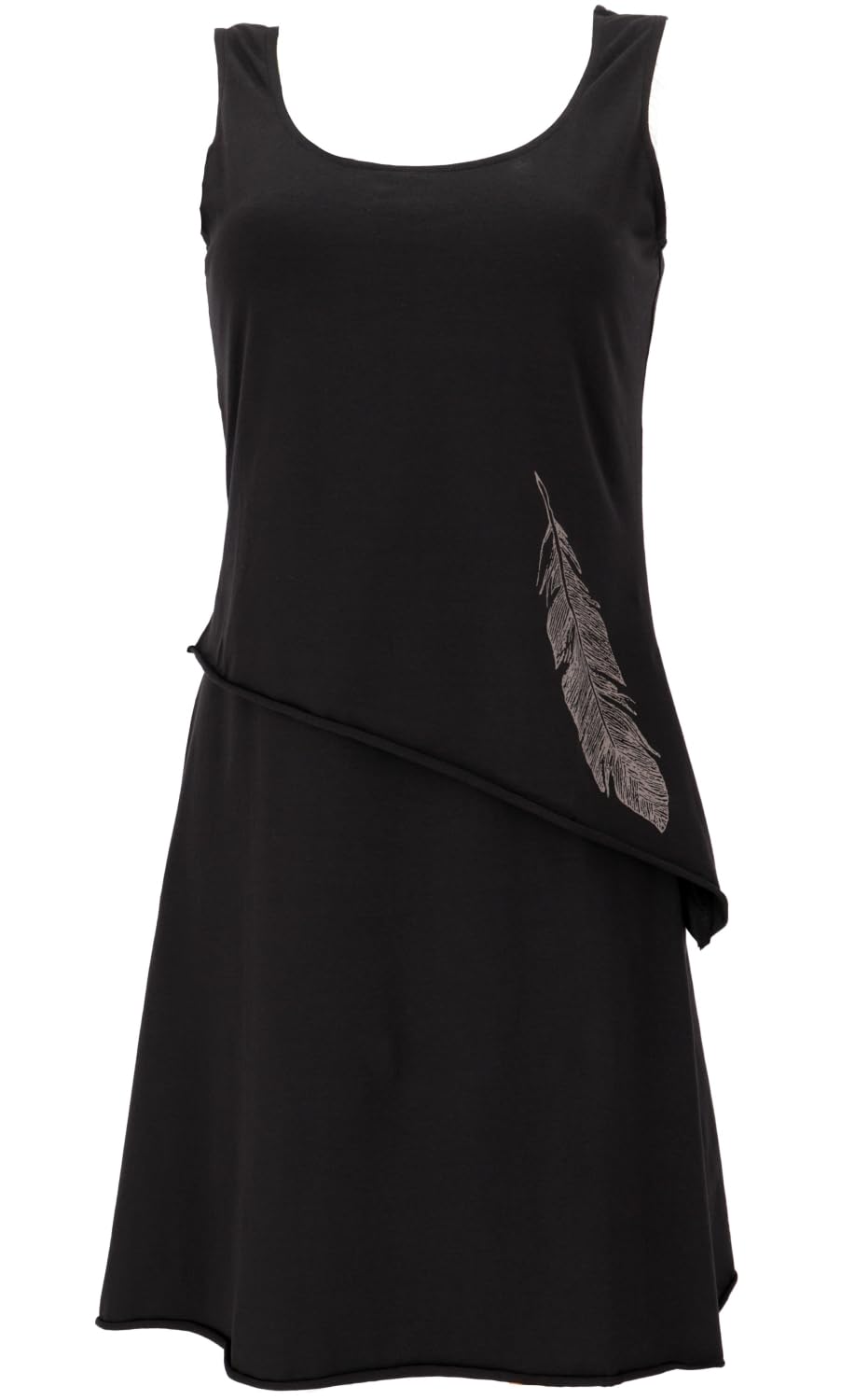 GURU SHOP Minikleid aus Bio-Baumwolle im Lagenlook, ärmelloses Kleid mit Federdruck, Damen 42 Schwar