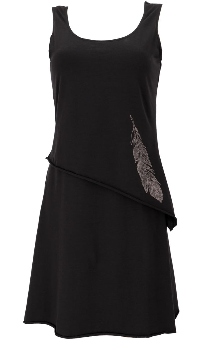 GURU SHOP Minikleid aus Bio-Baumwolle im Lagenlook, ärmelloses Kleid mit Federdruck, Damen 42 Schwar