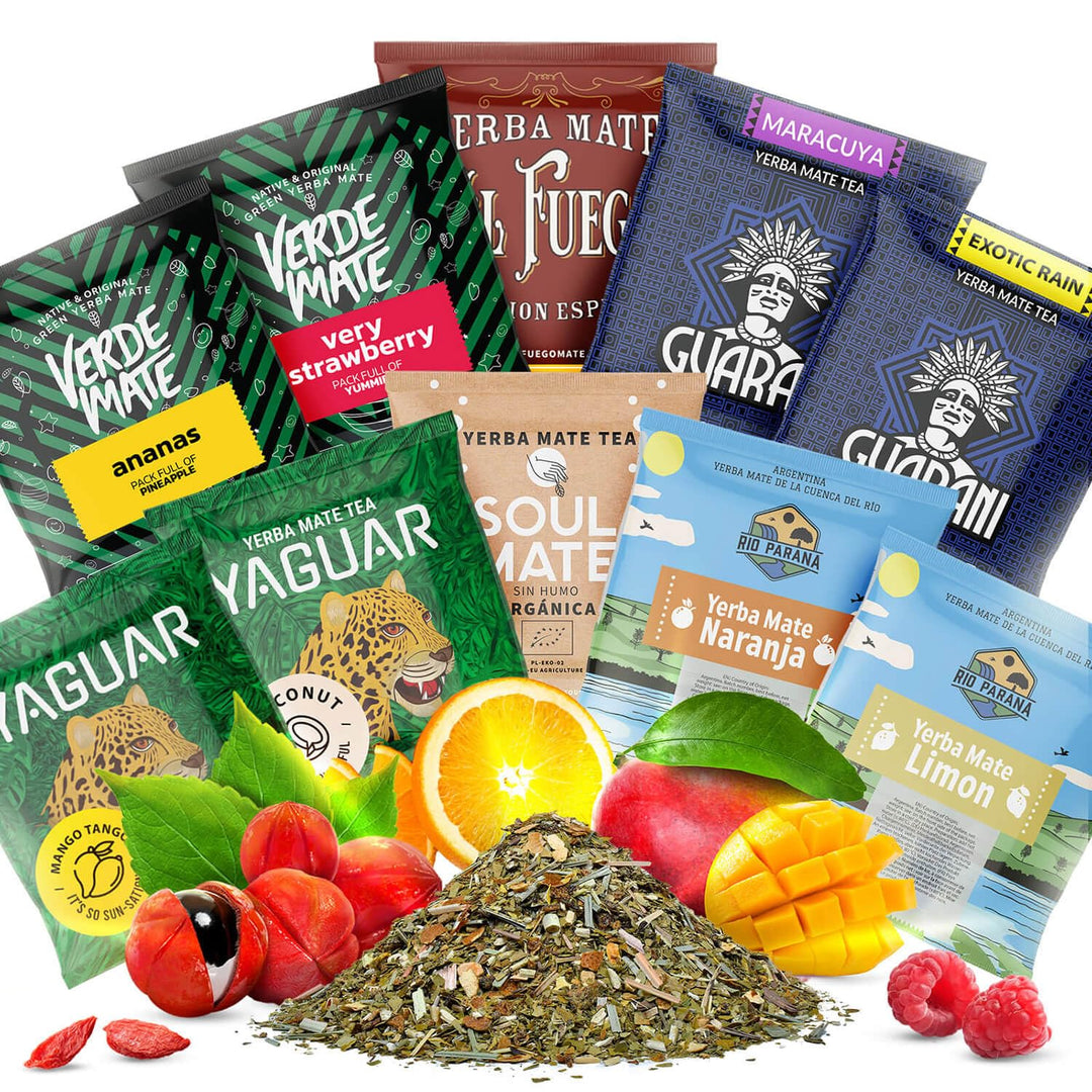 Mate Tee Set Probierset 10x50g - Yerba Mate Verde Mate, Soul Mate, Yaguar, Guarani, El Fuego, Rio Pa