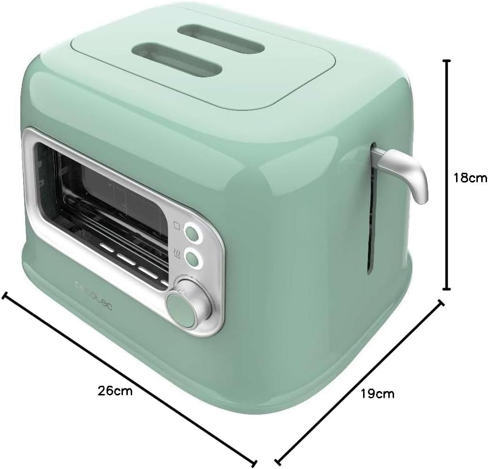 Cecotec Vertikaler Toaster RetroVision Green, 700W Leistung, 2 Extra-breite Schlitze, Einzigartiges