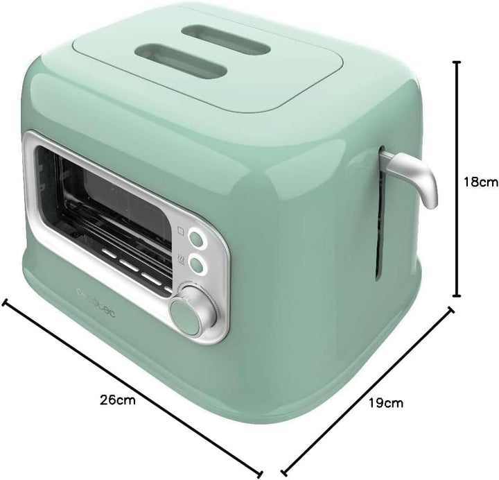 Cecotec Vertikaler Toaster RetroVision Green, 700W Leistung, 2 Extra-breite Schlitze, Einzigartiges