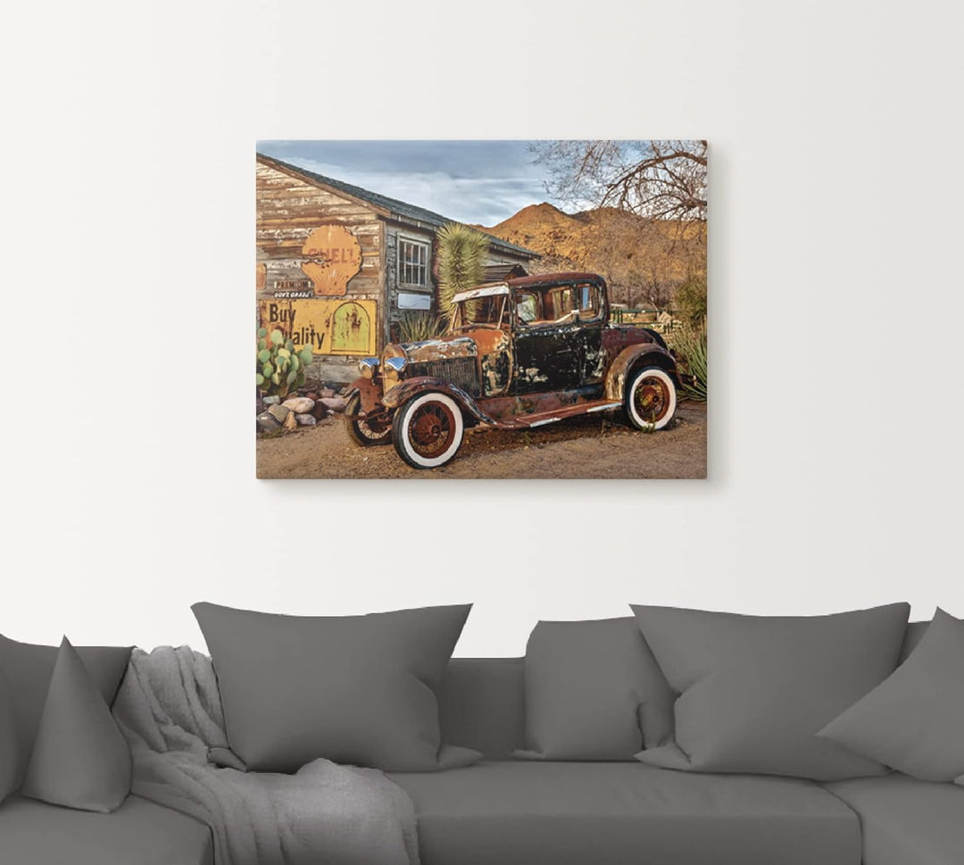 ARTland Leinwandbilder Wandbild Bild auf Leinwand 80 x 60 cm Wanddeko USA Westen Arizona Tankstelle