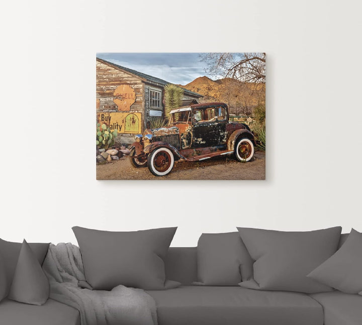 ARTland Leinwandbilder Wandbild Bild auf Leinwand 80 x 60 cm Wanddeko USA Westen Arizona Tankstelle