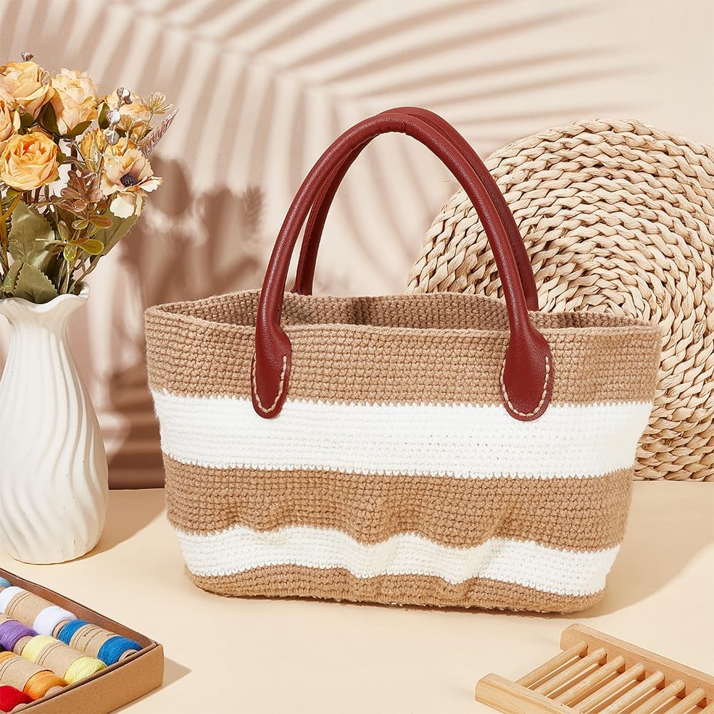 ORIGACH Handtaschen Häkelset Für Anfänger, DIY Starter Häkelset Mit Khakifarbene Gestreifte Häkeltas