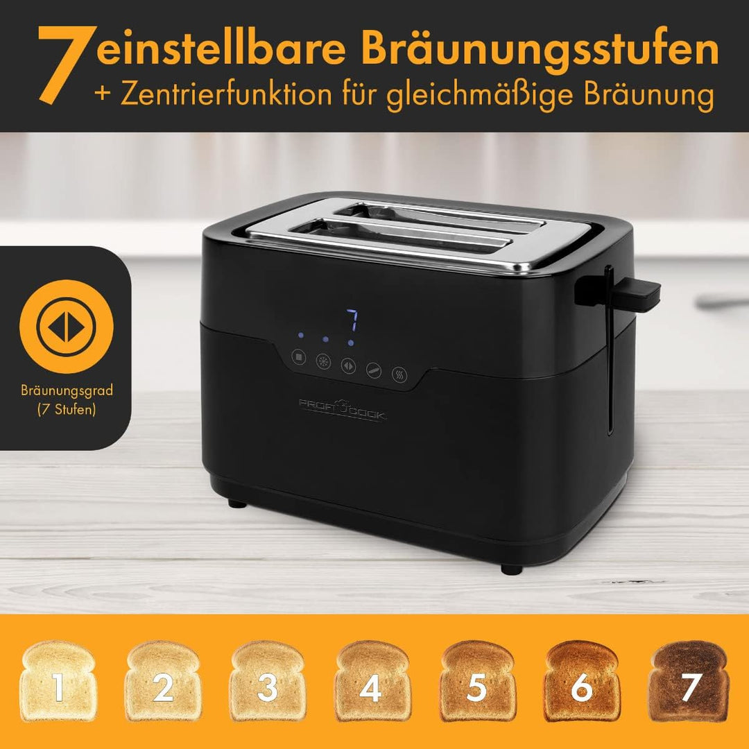 ProfiCook Toaster 2 Scheiben mit Brötchen Aufsatz und extra breitem Toast-Schlitz, Auftaufunktion, 7