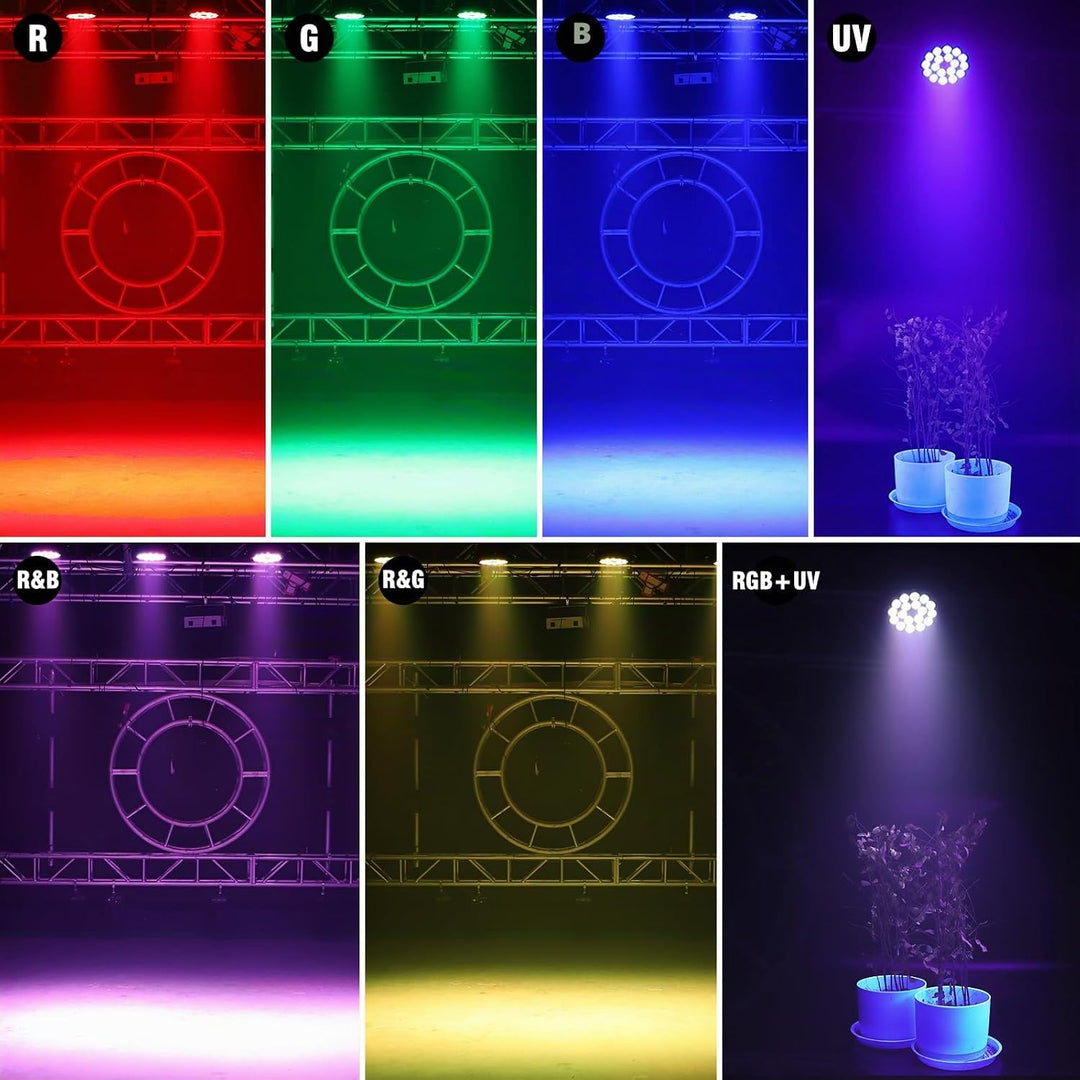 200W Par LED Scheinwerfer RGB UV Schwarzlicht Strahler, 18 LED Bühnenlicht Partylicht DMX512 für Par