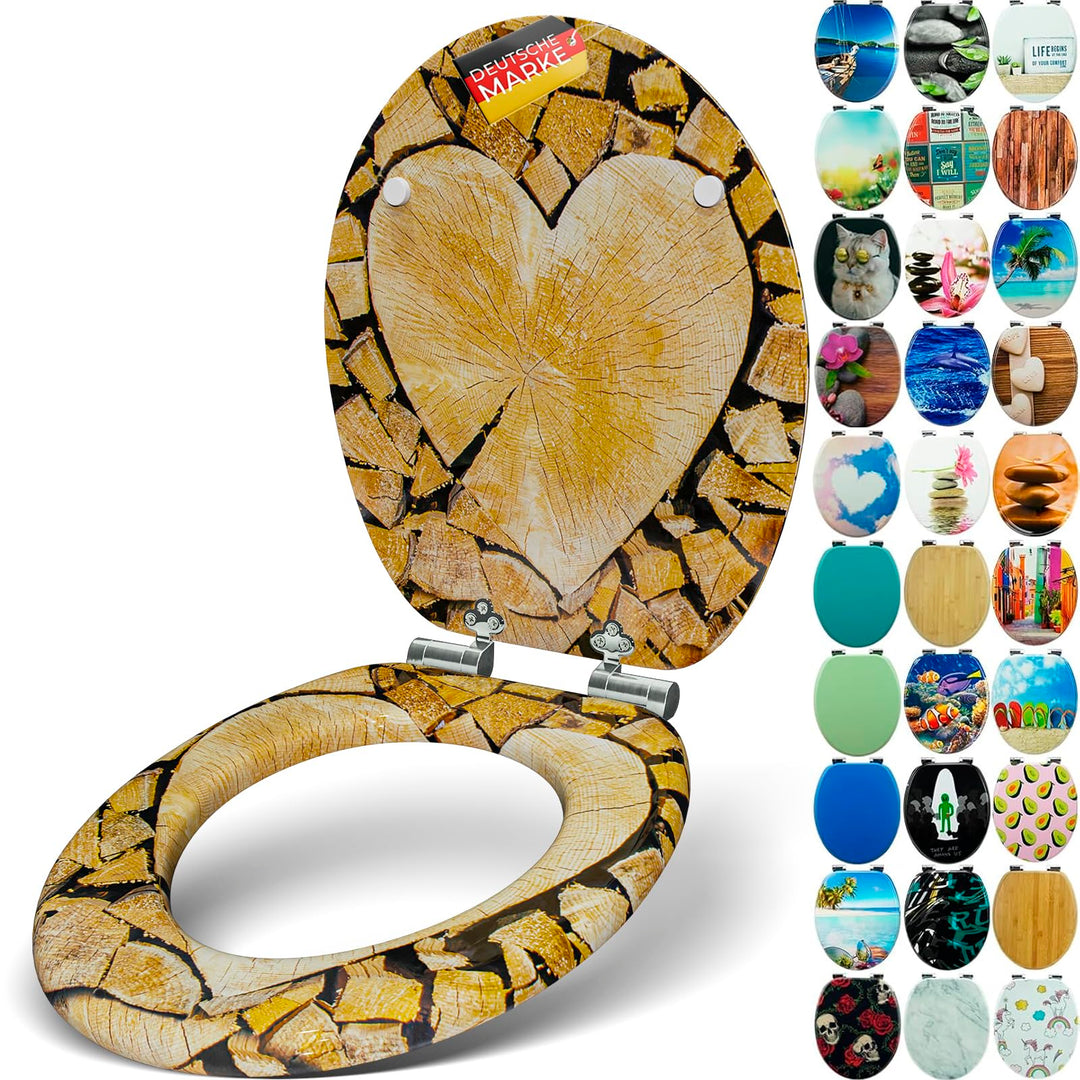 SANFINO® Premium WC Sitz mit Absenkautomatik – hochwertige Toilettendeckel aus Holz, viele bunte Mot