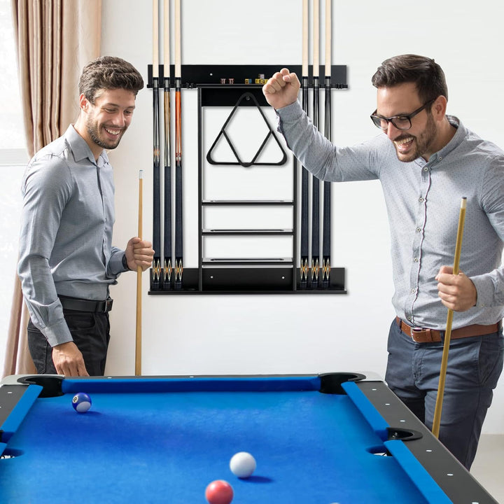 GOPLUS Billardständer, Pool Queue Halter aus Kiefernholz mit 8 Queue-Stifte, 3-stufig, Ball Rack Hal