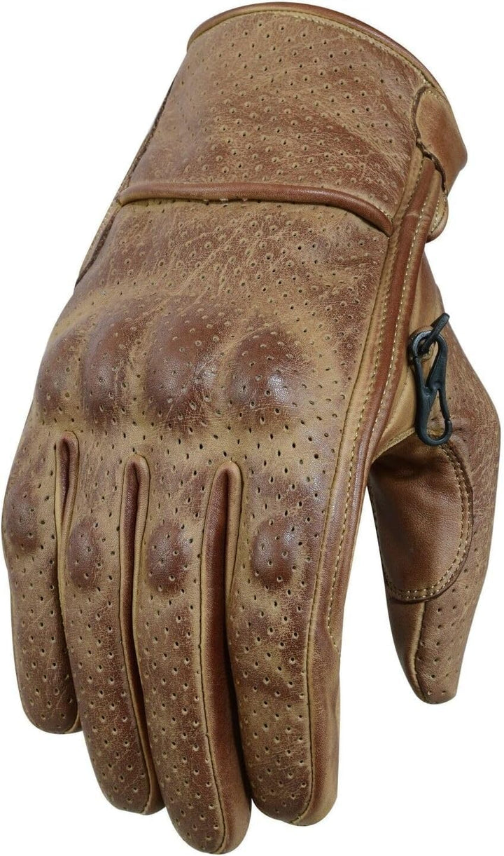 BOSMOTO Motorrad Lederhandschuhe Mit Protektoren - Chopper Vintage Handschuhe, L