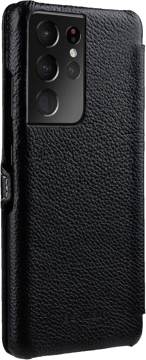 STILGUT Book Case kompatibel mit Samsung Galaxy S21 Ultra 5G Hülle aus Leder mit Clip-Verschluss, Le