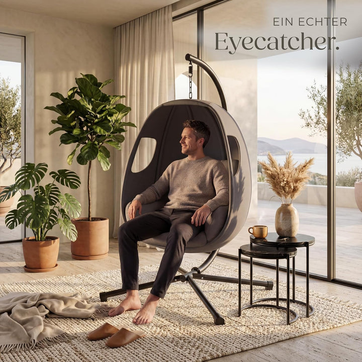 tectake® Hängesessel mit Gestell, Indoor oder Outdoor, Schaukel Sessel mit Kissen + Rückenkissen, Sc