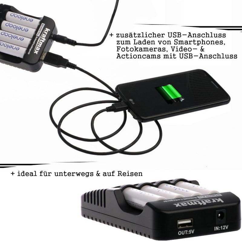 Kraftmax Kombipack - Kraftmax BC-4000 Pro Ladegerät und 8X Pansonic Eneloop PRO XX AA/Mignon Akkus -