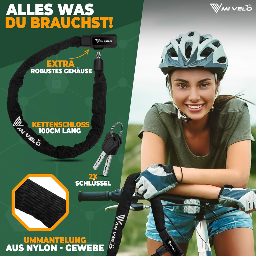 MIVELO Fahrradschloss Kettenschloss hohe Sicherheit 100cm lang I Fahrrad Schloss mit Schlüssel 8mm g