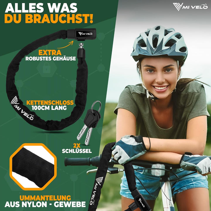 MIVELO Fahrradschloss Kettenschloss hohe Sicherheit 100cm lang I Fahrrad Schloss mit Schlüssel 8mm g